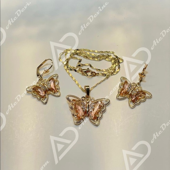 Blush Pink Butterfly set (gold plated) - Picture 7 of 8